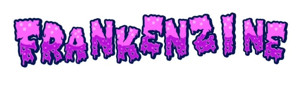 A graphic text logo that reads 'FRANKENZINE' in a colorful, dripping font, featuring a Halloween theme.